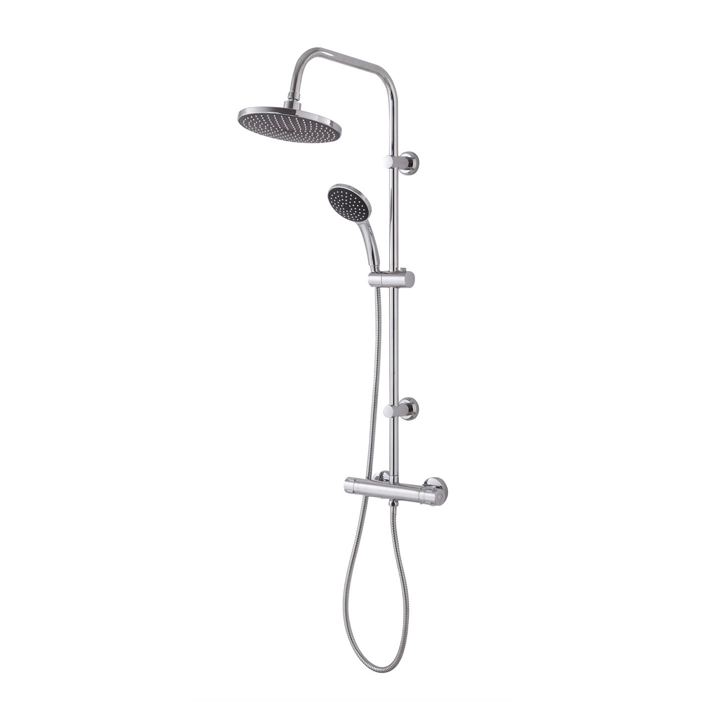Thermostatic Mixer Shower Set Chrome Round Twin Head Rainfall Modern Bathroom - Image 1