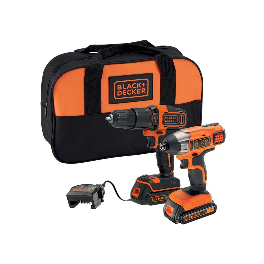 Black & Decker Cordless Combi Drill & Impact Driver Set BCK25S2S-GB 18V 1.5Ah - Image 1