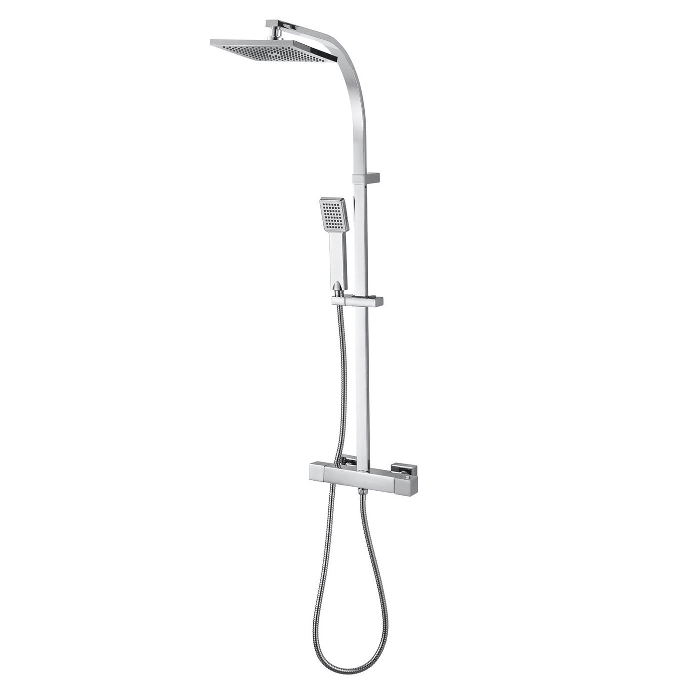 Thermostatic Shower Mixer Bathroom Chrome Twin Square Head Riser Rail Modern - Image 1