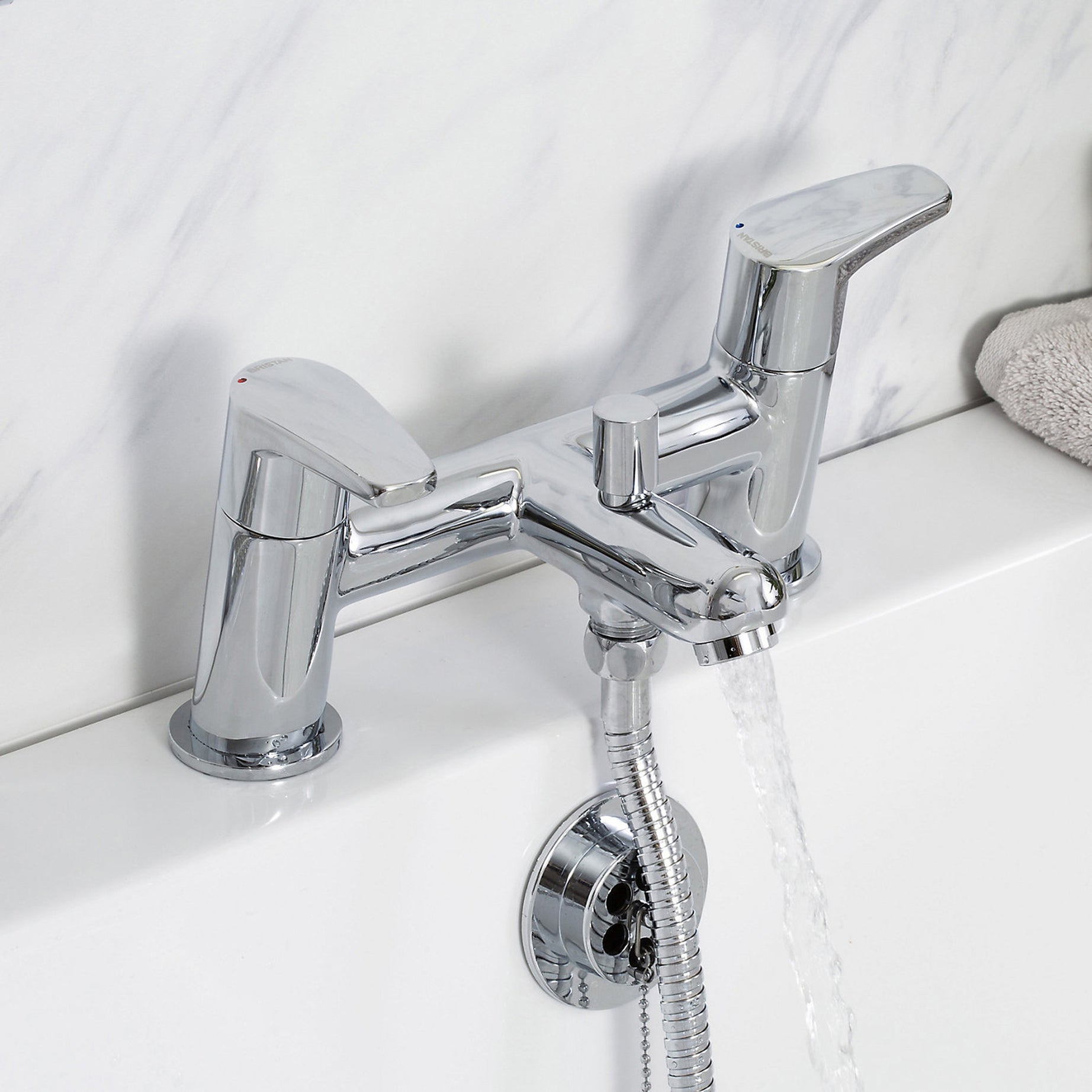Bristan Bath Filler Tap Mixer With Hand Held Set Chrome Double Lever Bathroom - Image 4