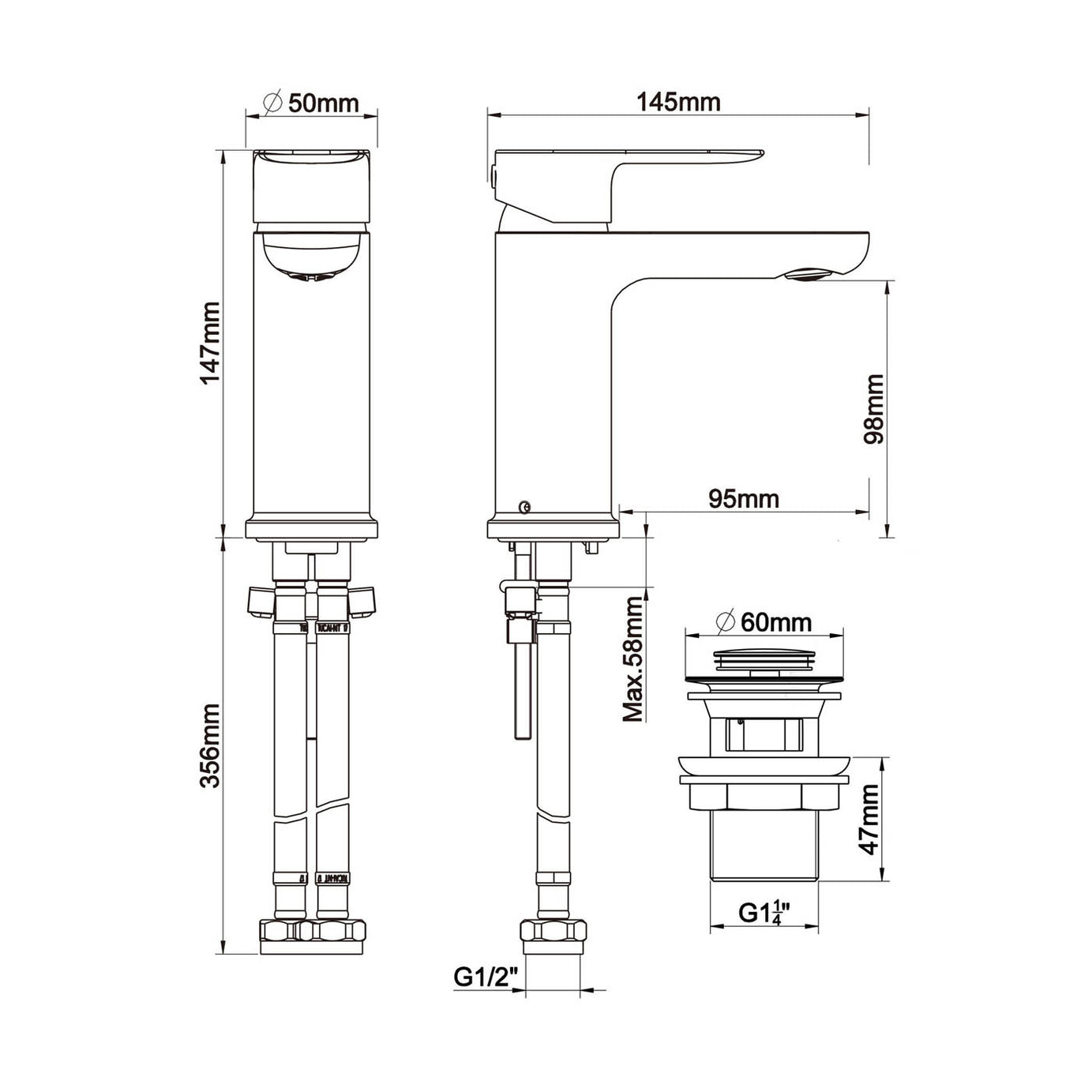 Bathroom Basin Tap Mono Mixer Full Turn Chrome Modern Single Lever Faucet - Image 3