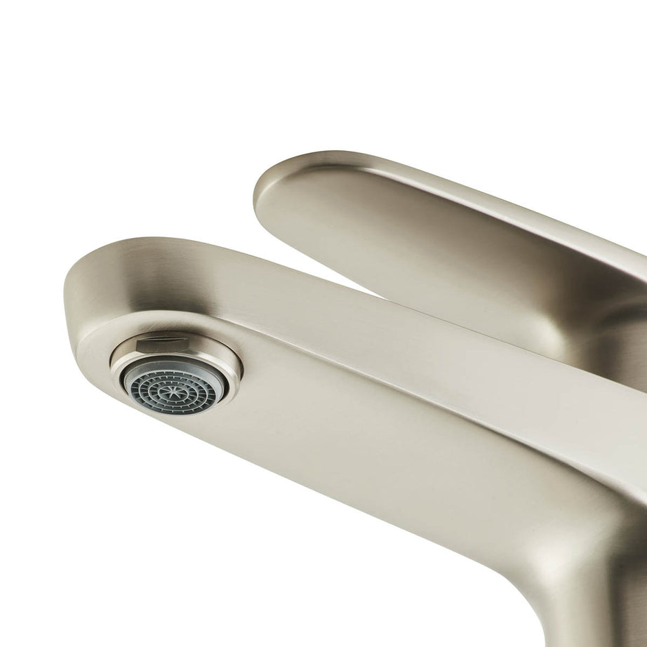 Bathroom Basin Mixer Tap Tall Brass Brushed Nickel Effect Single Lever Round - Image 3