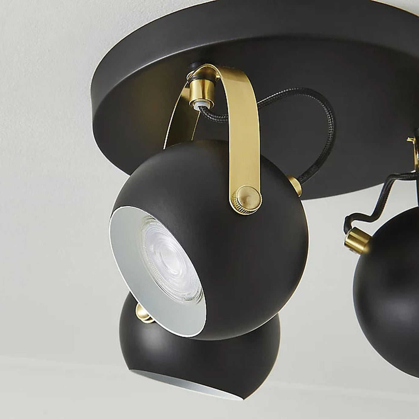 Azure LED Ceiling Spotlight Multi Arm Matt Black Modern Retro Style Round Shades - Image 4