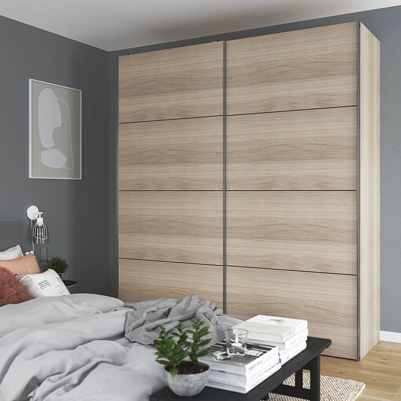 Sliding Wardrobe Door Matt Oak Effect Contemporary 4 Pack (H)560mm (W)737mm - Image 4