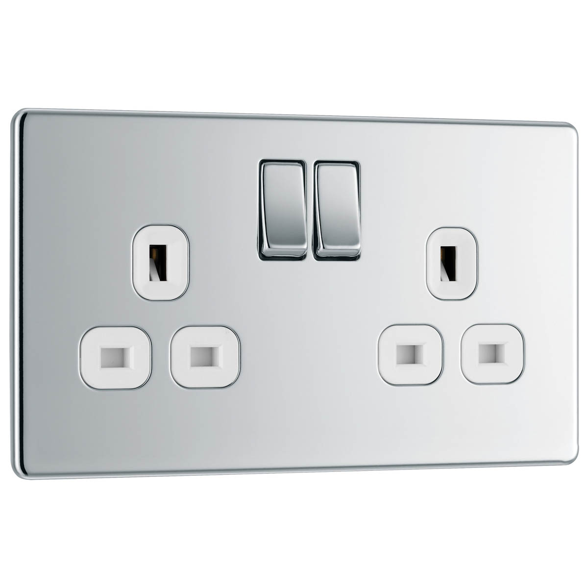 Double Switched Socket 13A 2 Gang Stainless Steel Chrome Effect Screwless 5 Pack - Image 3