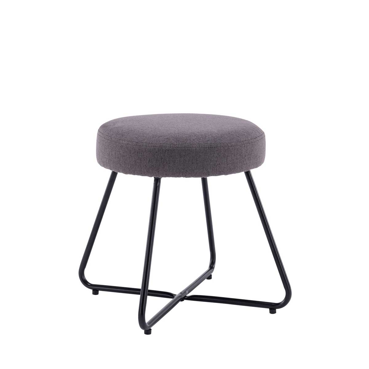 Foot Stool Chair Dressing Table Padded Grey Round Linen Soft Foam Seat - Image 1