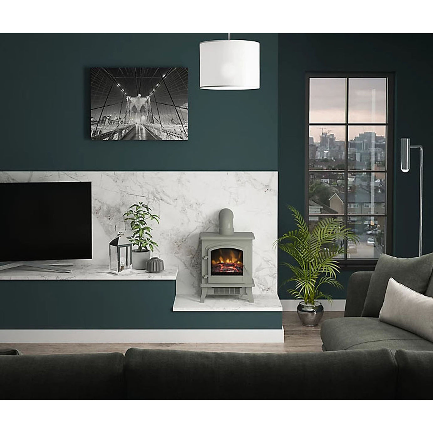 Electric Fire Torva Grey Gloss Cast Enamel Log Effect 2 Heat Settings LED 1.8kW - Image 2