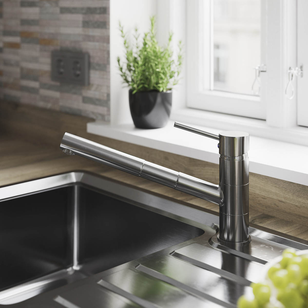 Kitchen Pull-Out Mixer Tap Brass Stainless Steel Effect Single Lever Modern - Image 4
