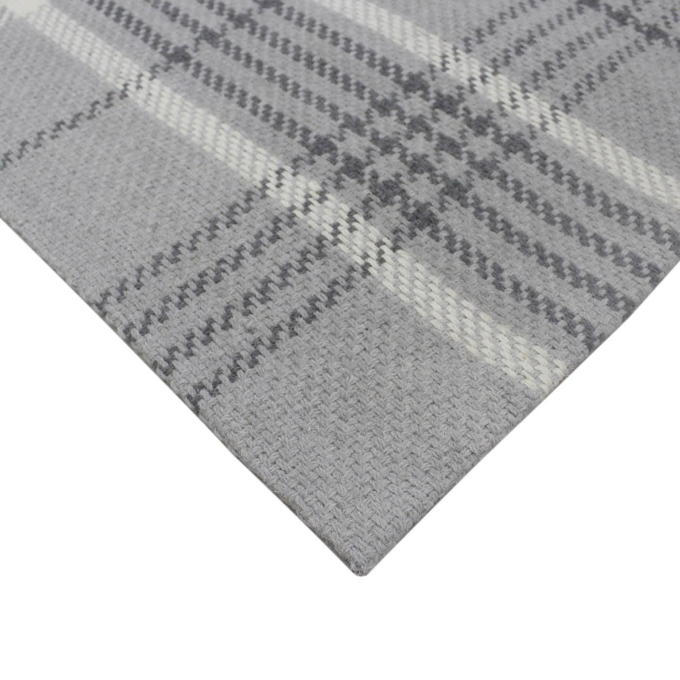 Floor Rug Grey Check Medium Indoor Wool Flat Weave Modern (L)170 x (W)120cm - Image 6