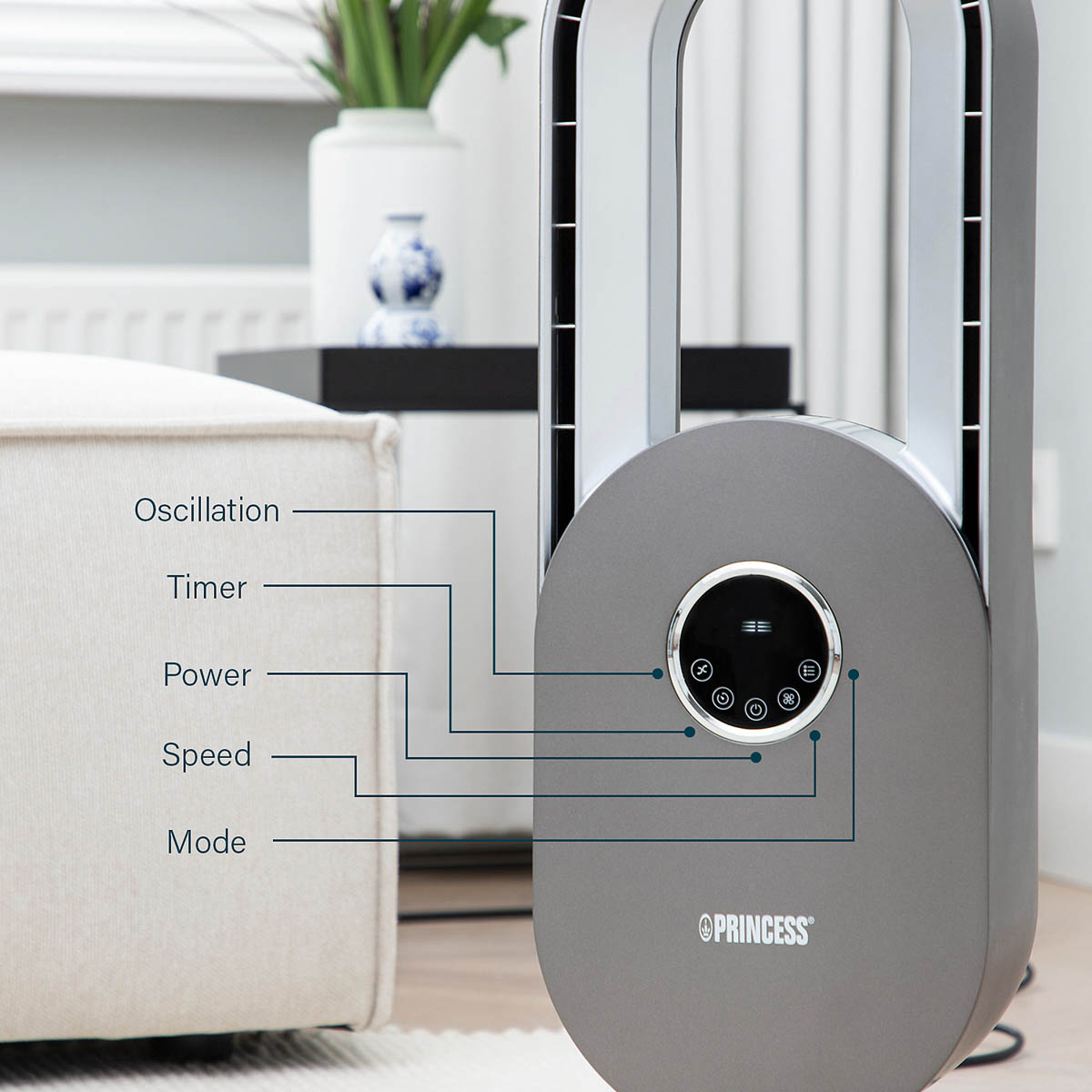 Princess Fan Oscillating Bladeless Cooling LED Remote Control 3 Speed (H)67.5cm - Image 10