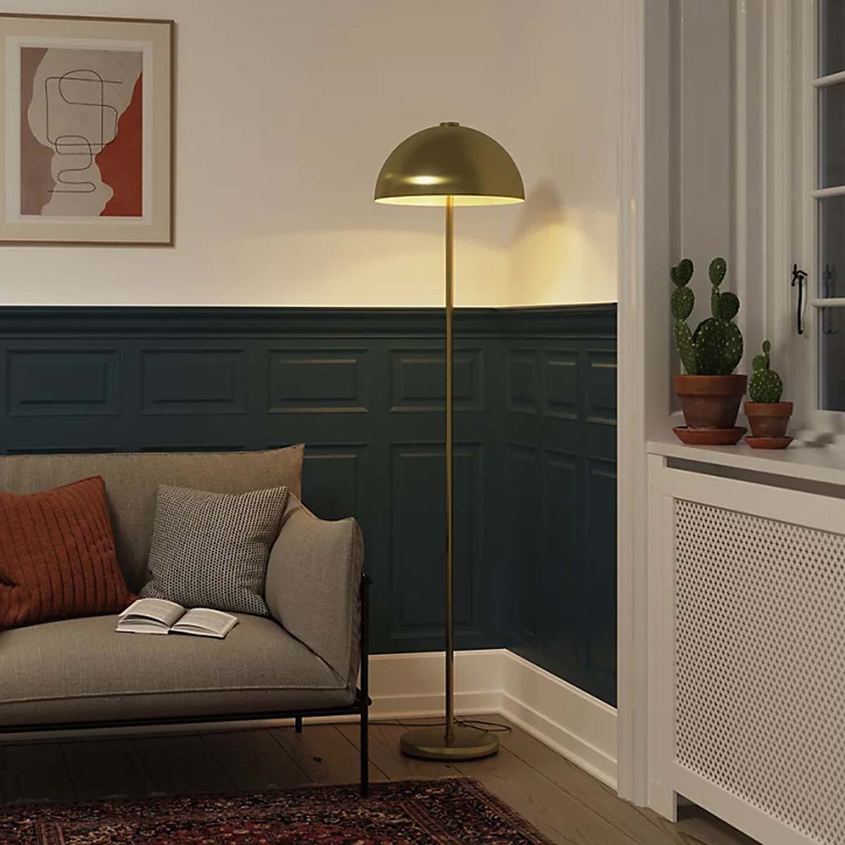 LED Floor Lamp Modern Half Globe Metal Gold Matt Brushed Brass (H)1580 mm - Image 1