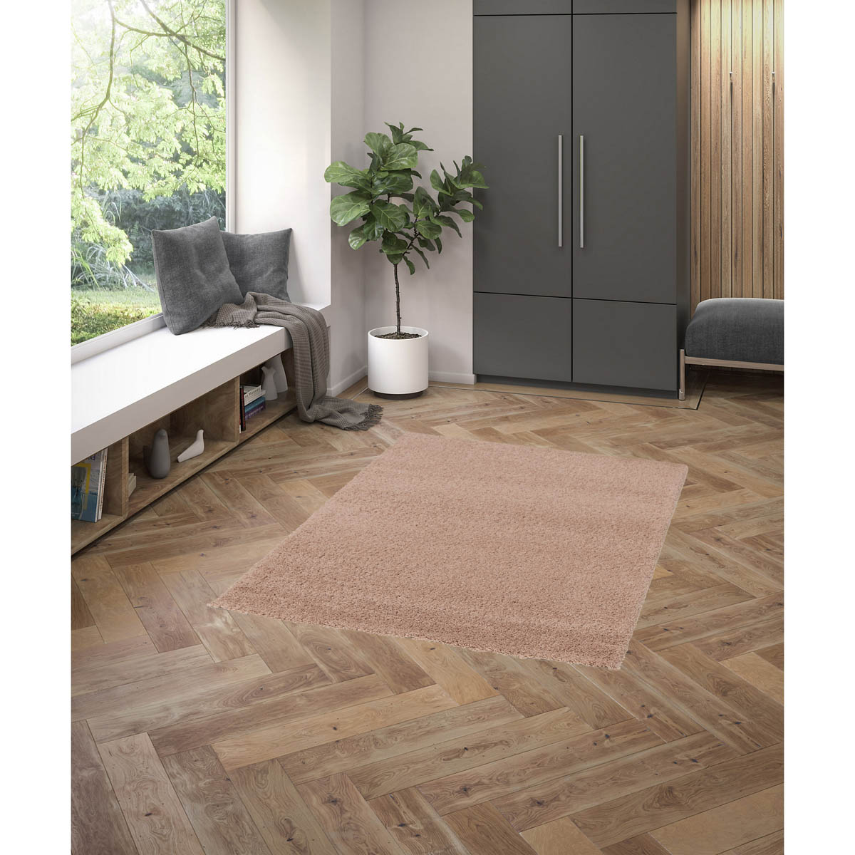 Floor Rug Shaggy Soft Medium Pale Pink Carpet Modern Rectangle (L)150 x (W)80cm - Image 3