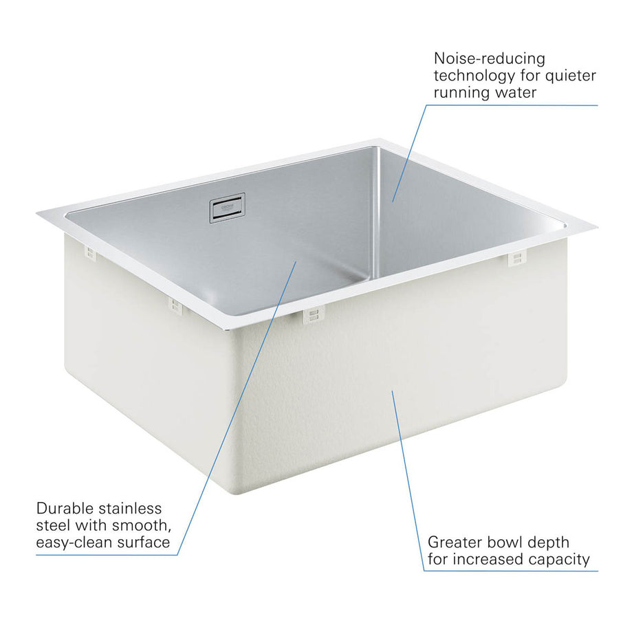 Grohe Kitchen Sink 1 Bowl Stainless Steel Square Basket Strainer Waste Modern - Image 5