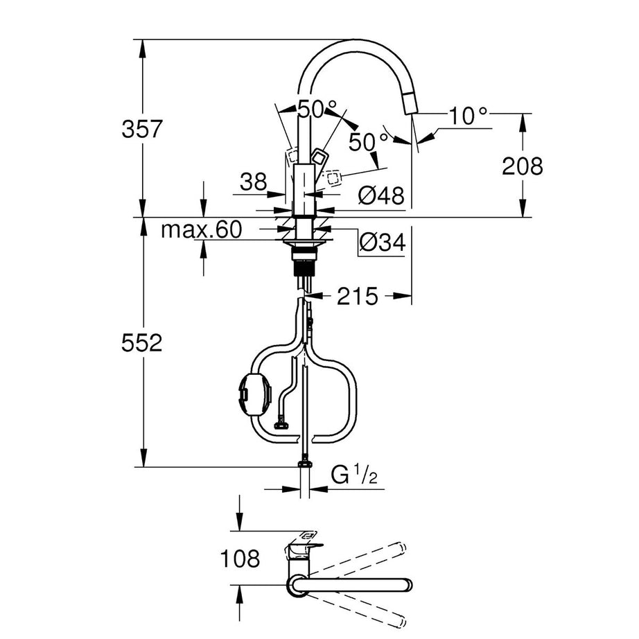 Grohe Kitchen Sink Tap Mixer Chrome Single Lever Pull Out Spout Contemporary - Image 2