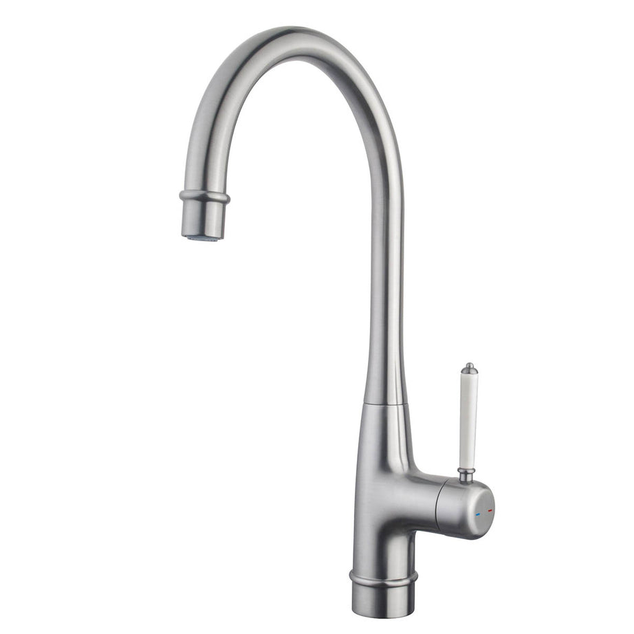 Kitchen Mixer Tap Side Lever Stainless Steel Effect Swivel Spout Traditional - Image 1