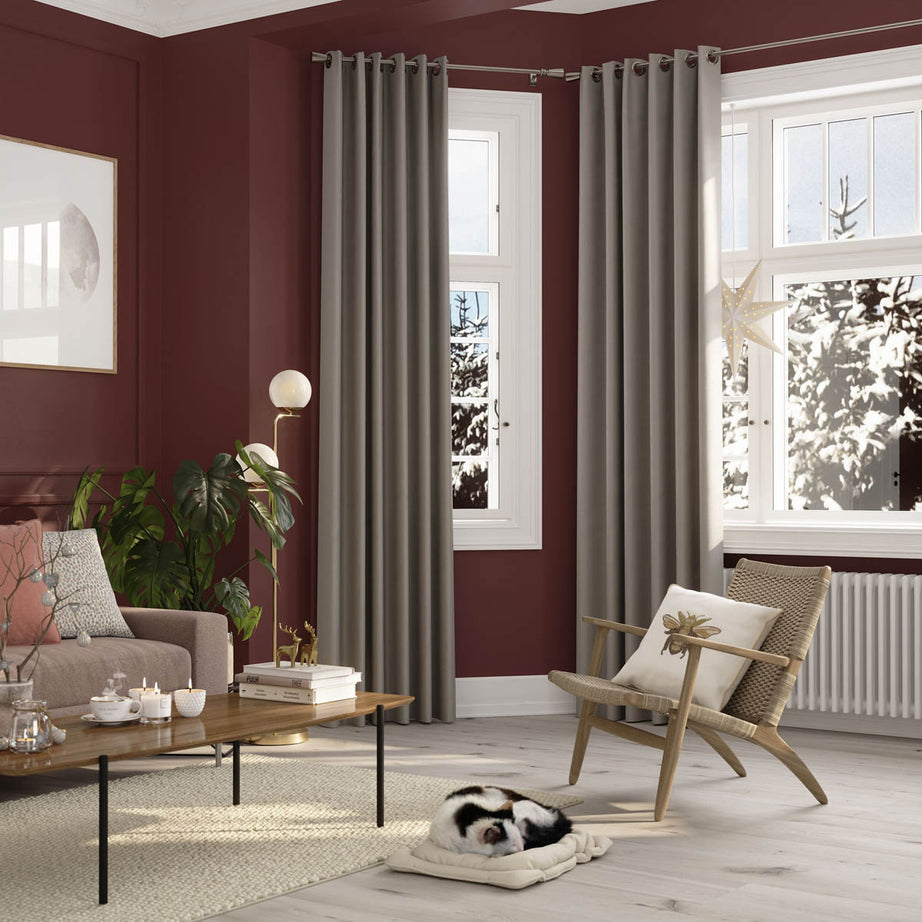 Vestris Blackout Curtain Eyelet Taupe Plain Thermal Satin (W)167cm (L)228cm Pair - Image 2