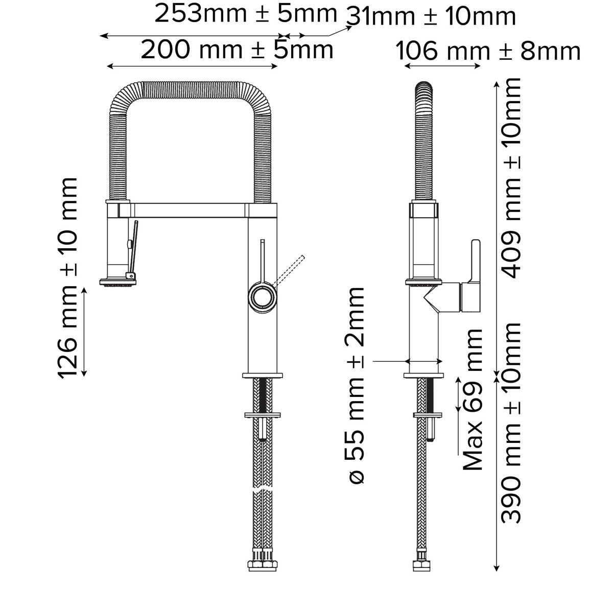 Kitchen Tap Mixer Graphite Single Lever Spring Neck Swivel Spout Modern Faucet - Image 6