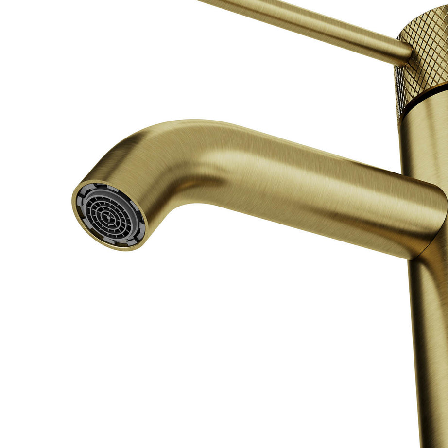Bathroom Mixer Tap Basin Mono Satin Gold Effect Brass Round Clicker Waste - Image 7