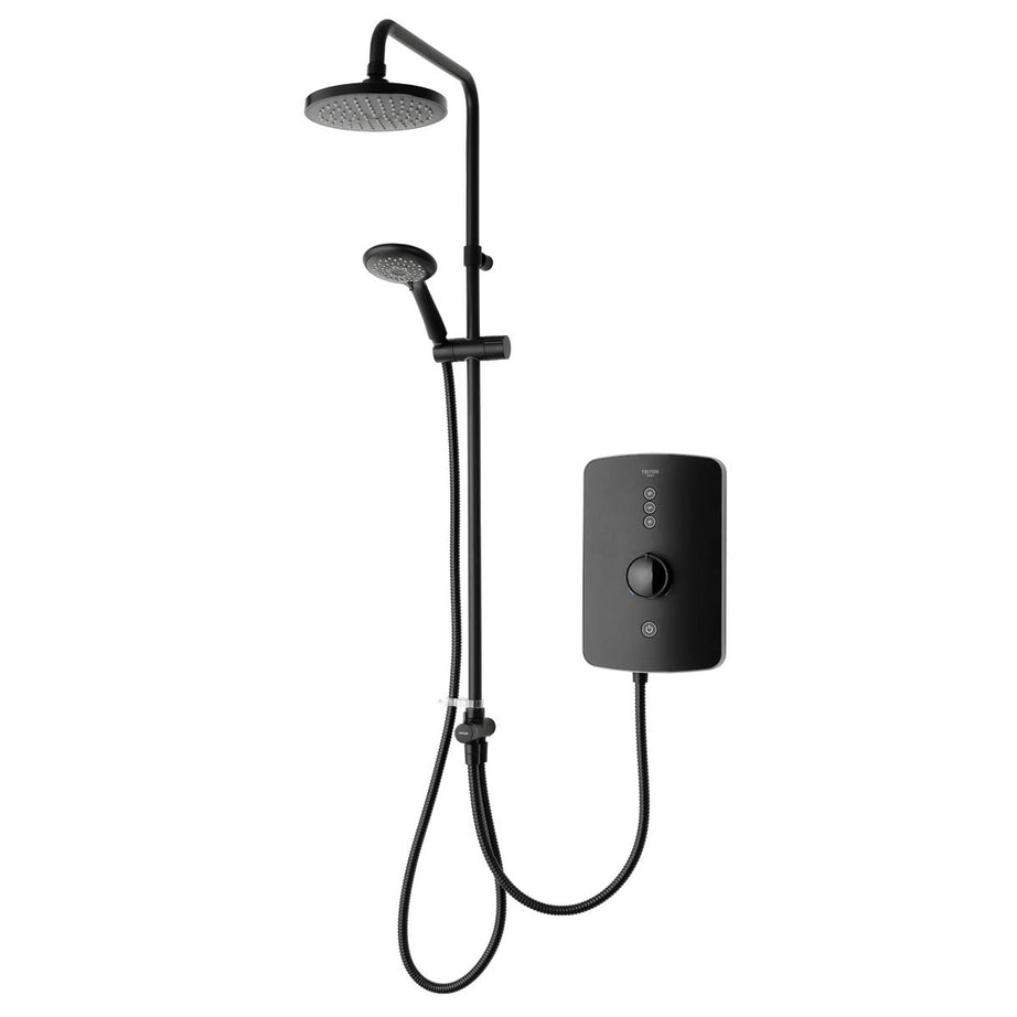 Triton Electric Shower 9.5kW Matt Black Five Spray Pattern Twin Round Head - Image 1