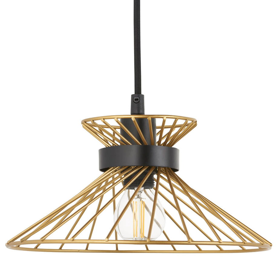 LED Pendant Ceiling Light 3 Way Black Gold Effect Wire Frame Shades (Dia)770mm - Image 4