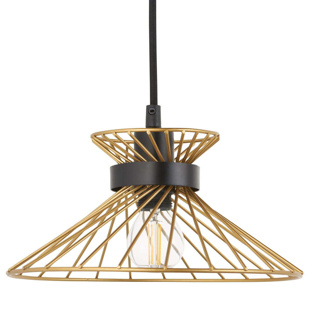 LED Pendant Ceiling Light 3 Way Black Gold Effect Wire Frame Shades (Dia)770mm - Image 4