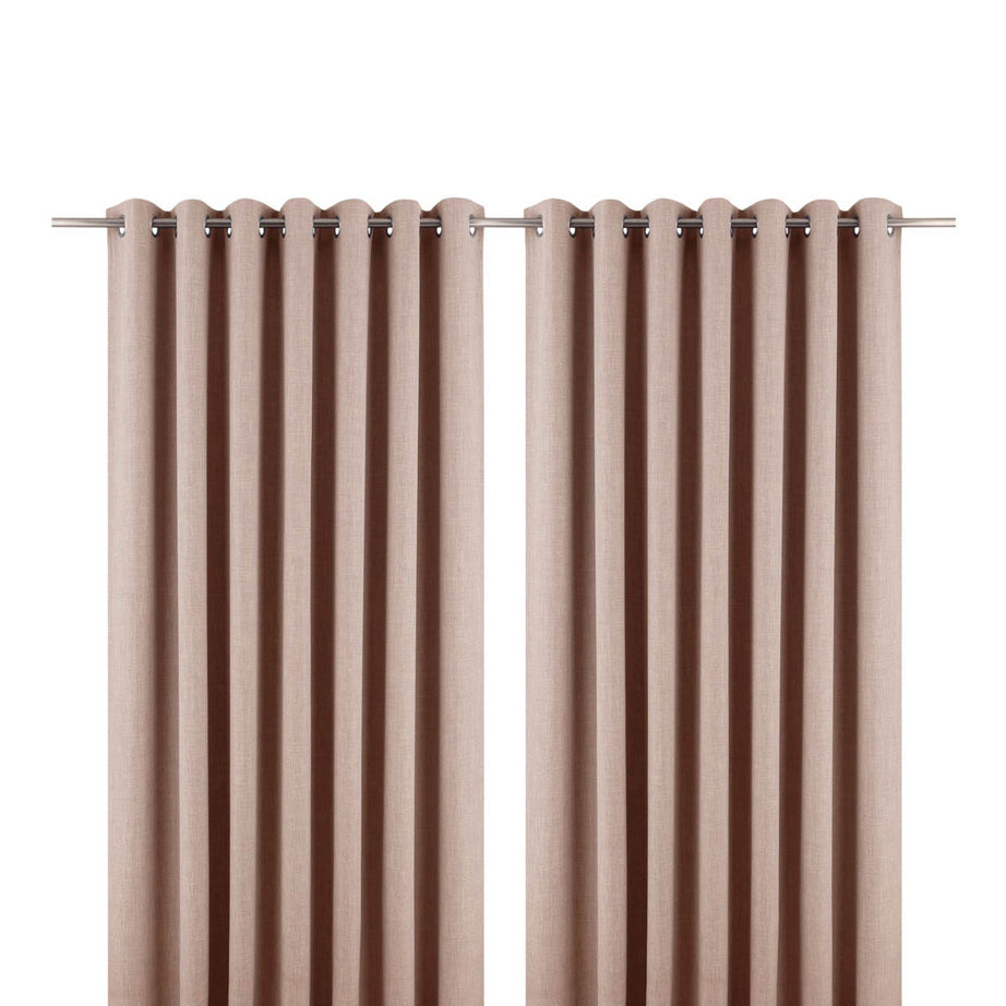 Eyelet Curtains Pair Blackout Natural Plain Linen Effect Elegant (W)228 (L)228cm - Image 1