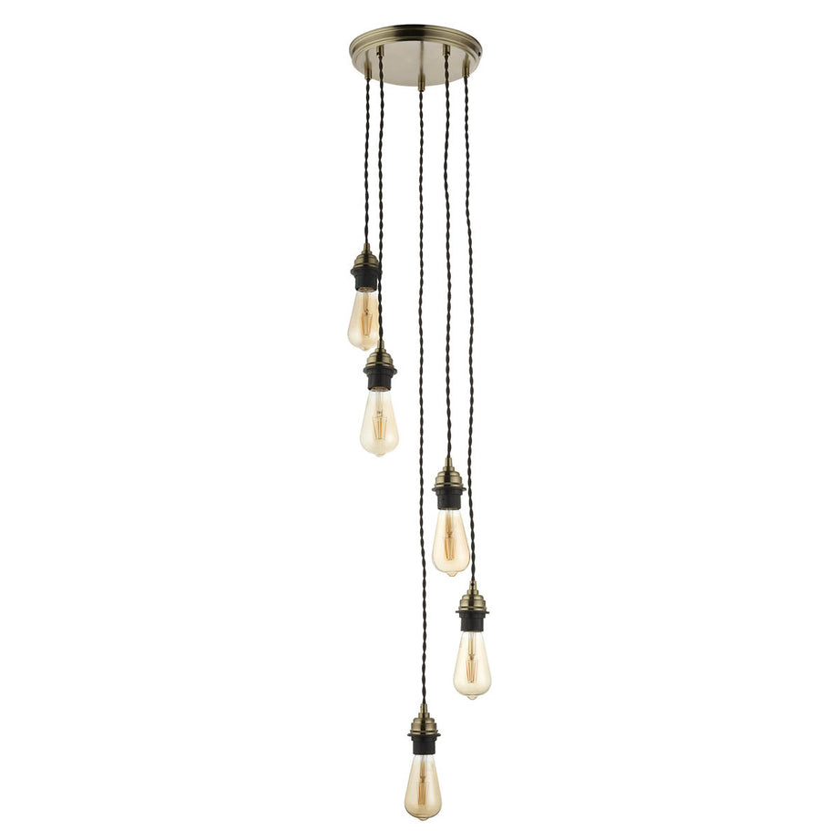 Ceiling Light 5 Lamps Antique Brass Effect Adjustable Drop Dimmable (L)1500mm - Image 3