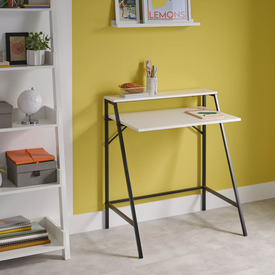 Manera Two Shelf Desk Compact Matt White Home Office (H)840 (W)740 (D)515mm - Image 1