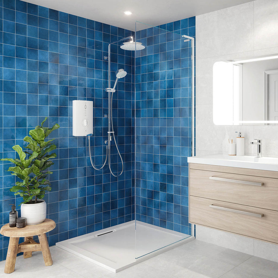 Mira Electric Shower 9kW Gloss White 4 Spray Pattern Round Twin Head Bathroom - Image 2