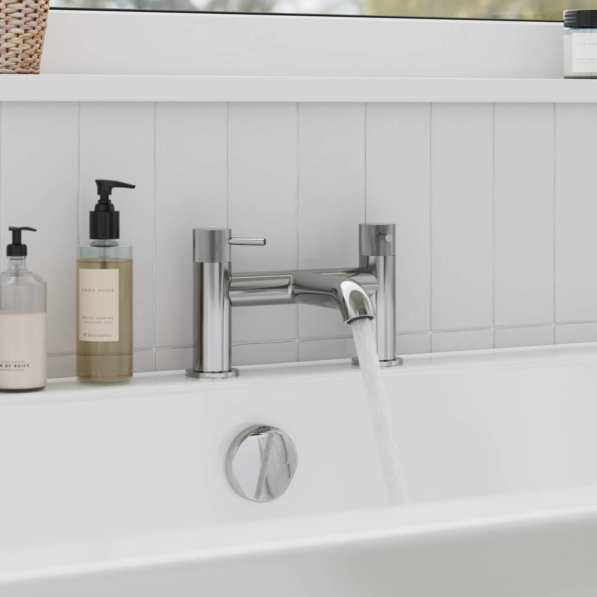 Bath Filler Tap Double Brass Zinc Alloy Gloss Chrome Effect Deck Mounted Modern - Image 5