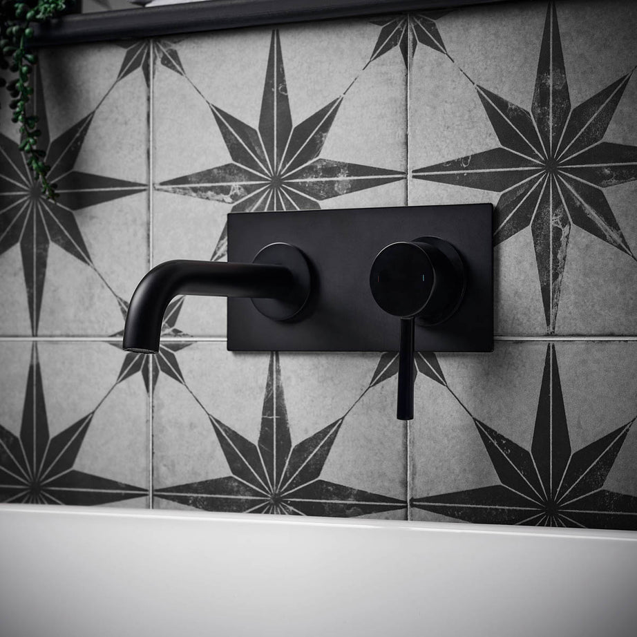 Bath Filler Tap Mixer Matt Black Round Wall Mounted Single Lever Bathroom - Image 2