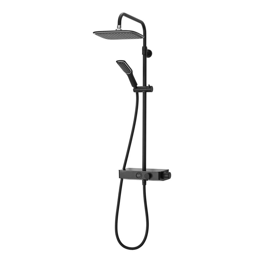 Triton Thermostatic Mixer Shower Dual Head Matt Black Brushed Steel Square - Image 1