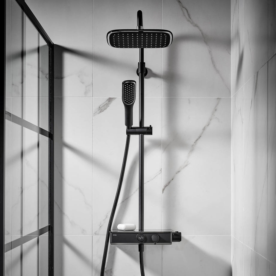 Triton Thermostatic Mixer Shower Dual Head Matt Black Brushed Steel Square - Image 2