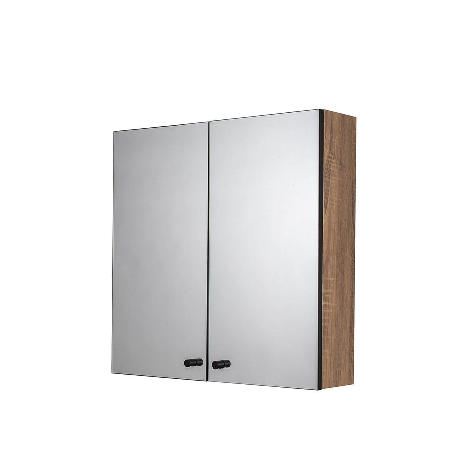 Mirrored Bathroom Cabinets Wall Mounted  Double Door Matt Brown 60x60x18 - Image 2