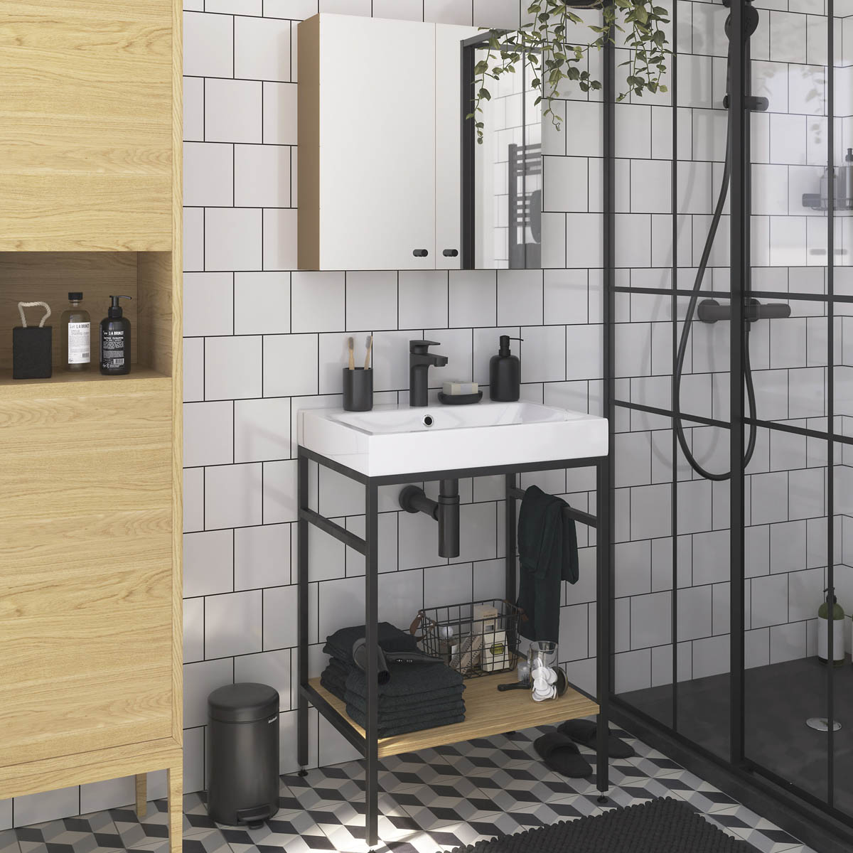 Mirrored Bathroom Cabinets Wall Mounted  Double Door Matt Brown 60x60x18 - Image 3