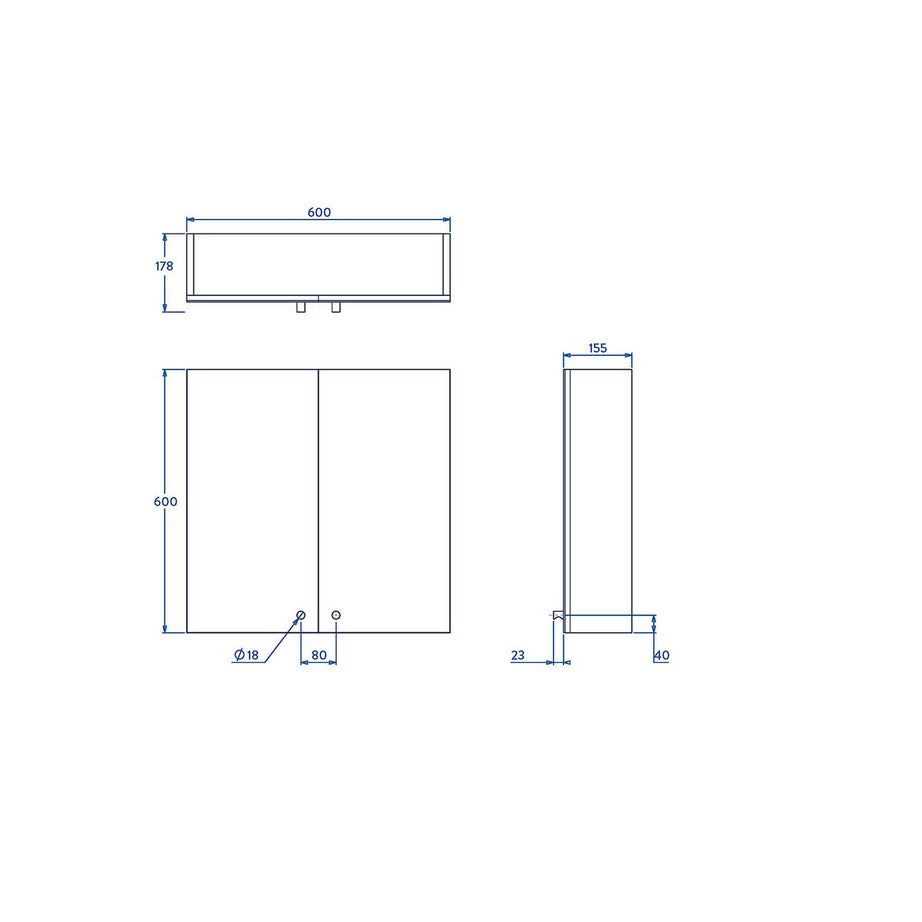 Mirrored Bathroom Cabinets Wall Mounted  Double Door Matt Brown 60x60x18 - Image 4