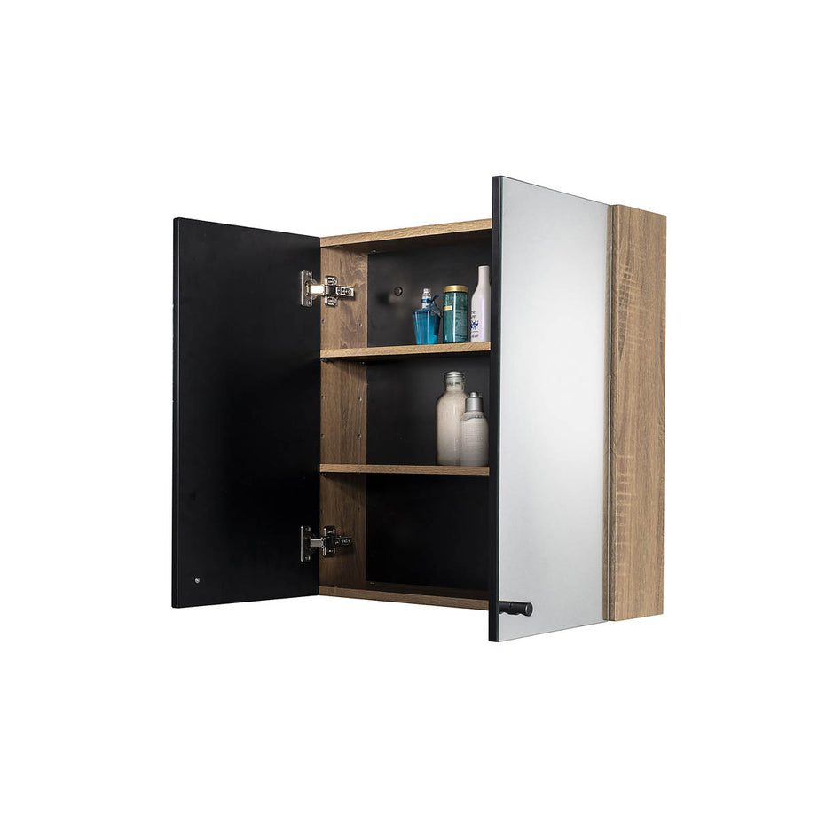 Mirrored Bathroom Cabinets Wall Mounted  Double Door Matt Brown 60x60x18 - Image 1