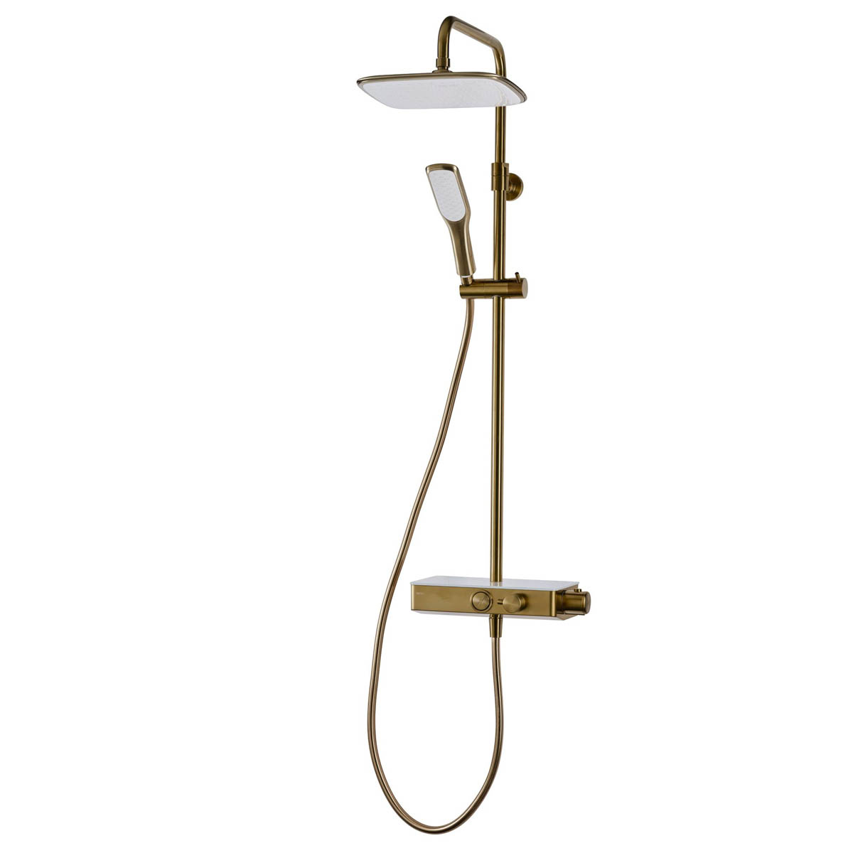 Triton Mixer Shower Matt Gold Effect Twin Head Push Button Thermostat Control - Image 1