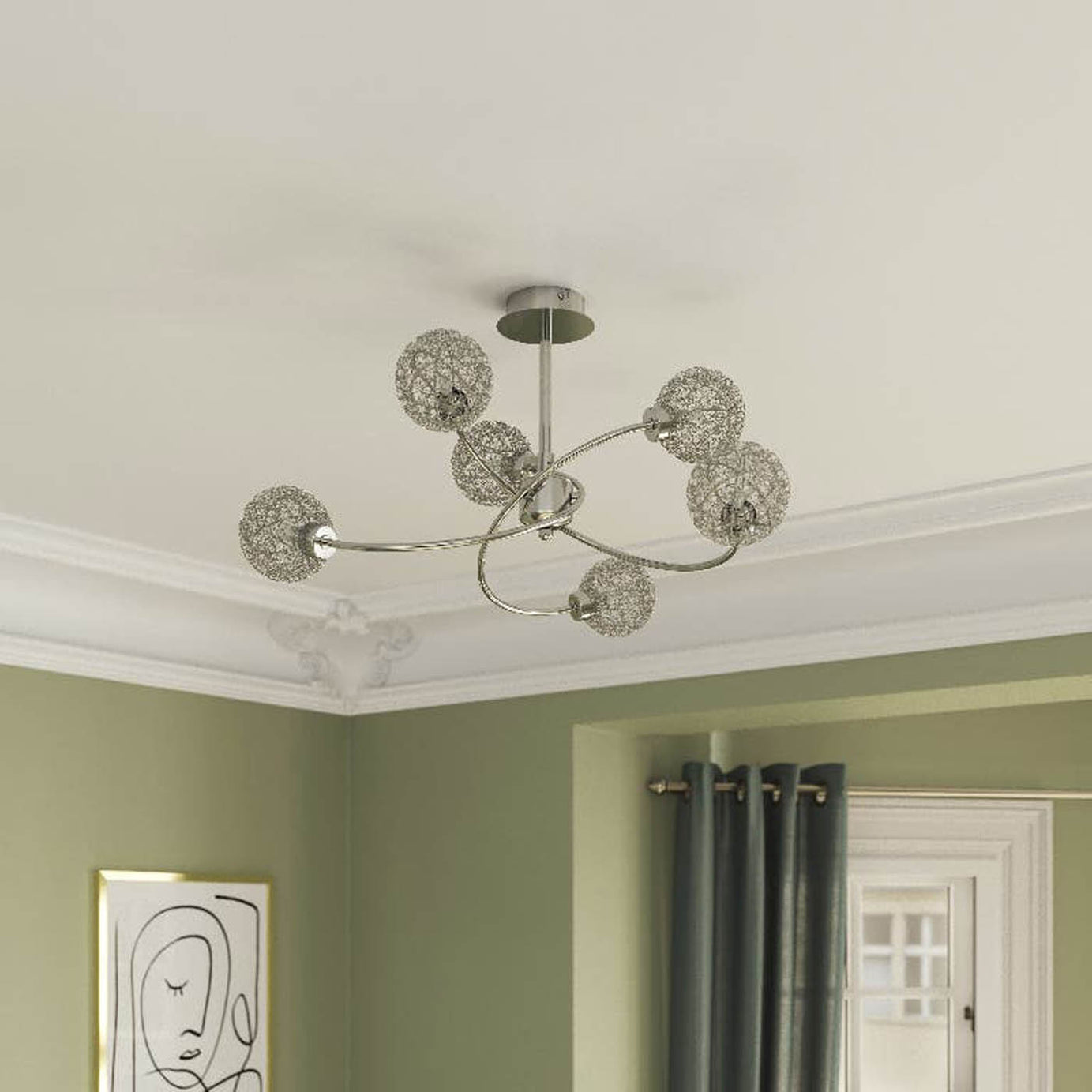 Ceiling Light 6 Lamp Brushed Twisted Metal Silver Chrome Effect Modern - Image 3