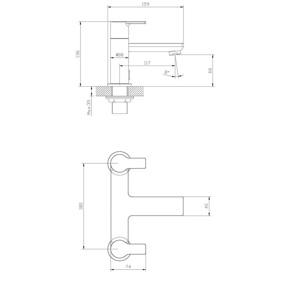 Bath Filler Tap Mixer Gloss Chrome Double Lever Contemporary Bathroom Faucet - Image 4