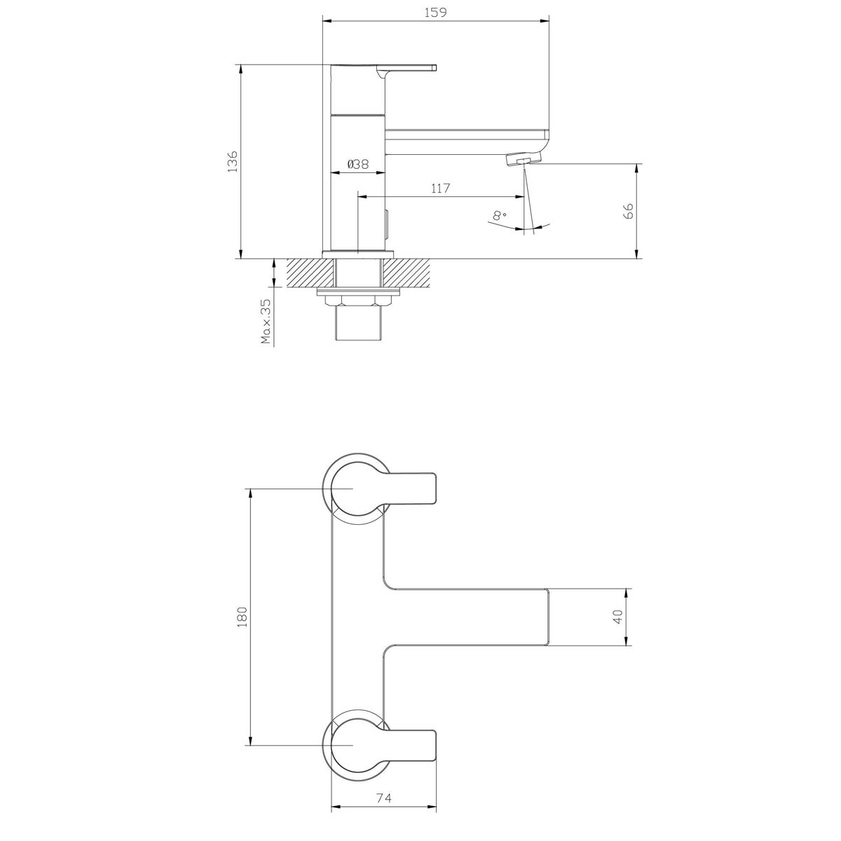 Bath Filler Tap Mixer Gloss Chrome Double Lever Contemporary Bathroom Faucet - Image 4