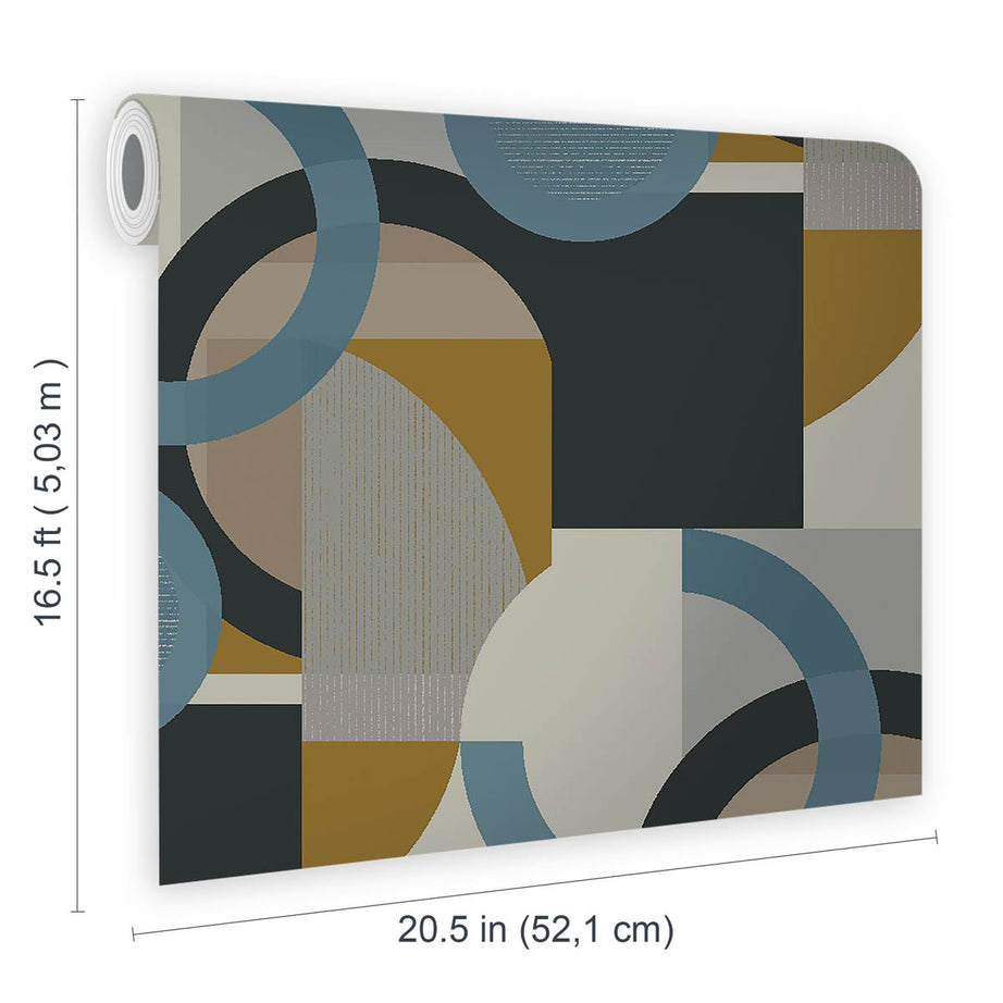 Next Wallpaper Retro Shapes Matt Blue Geometric Smooth Washable Contemporary 5.3m² - Image 1