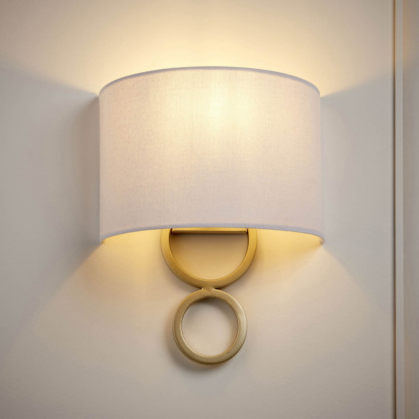 Wall Light Satin Gold Effect White Faux Linen Shade Modern (H)29.2 x (W)24 cm - Image 1