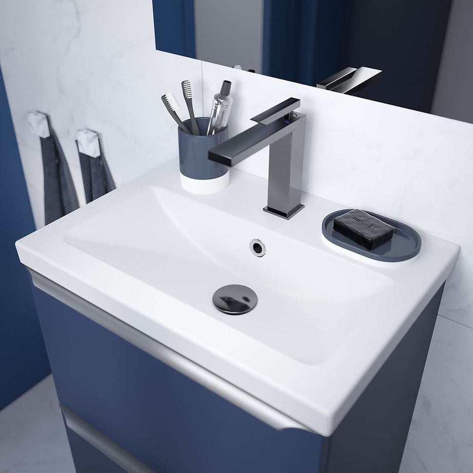 Bathroom Basin Tap Mono Mixer Chrome Medium Square Waste Single Lever Faucet - Image 2