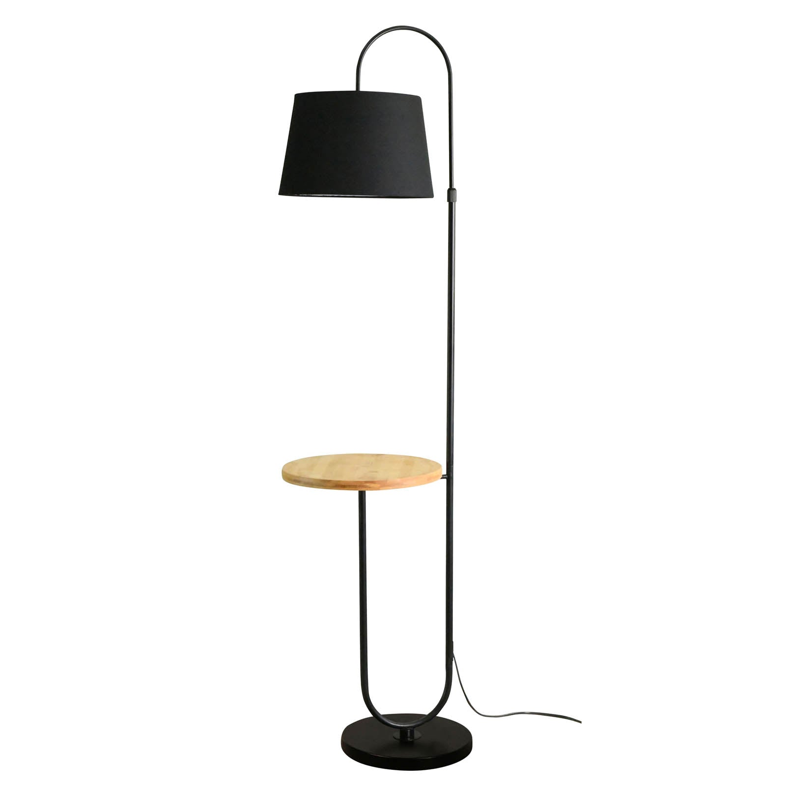 LED Floor Lamp With Table Matt Black Natural Modern Adjustable Height (H)169cm - Image 1
