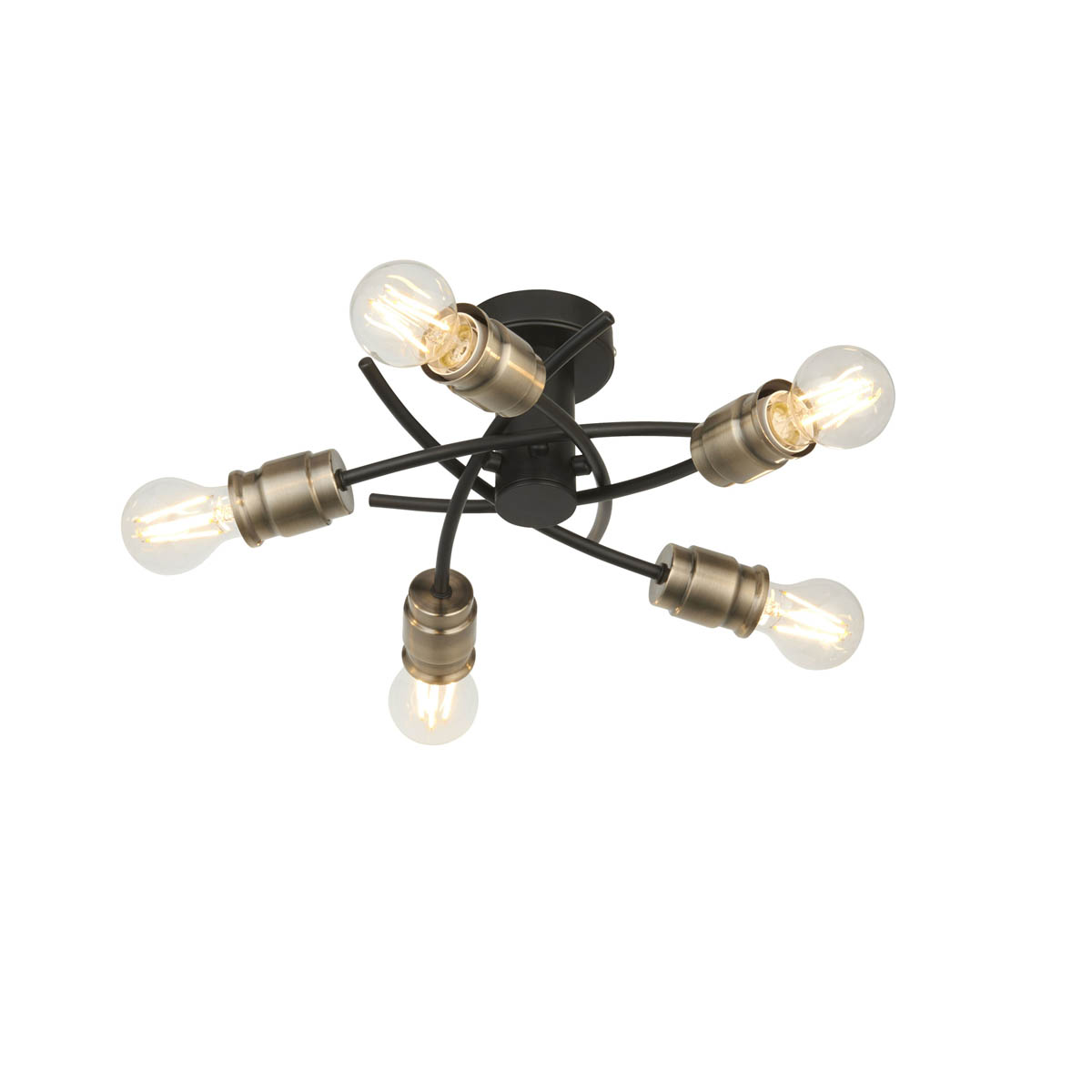 Ceiling Light 5 Way Antique Brass Matt Black E27 Vintage Living Room Bedroom 40W - Image 3