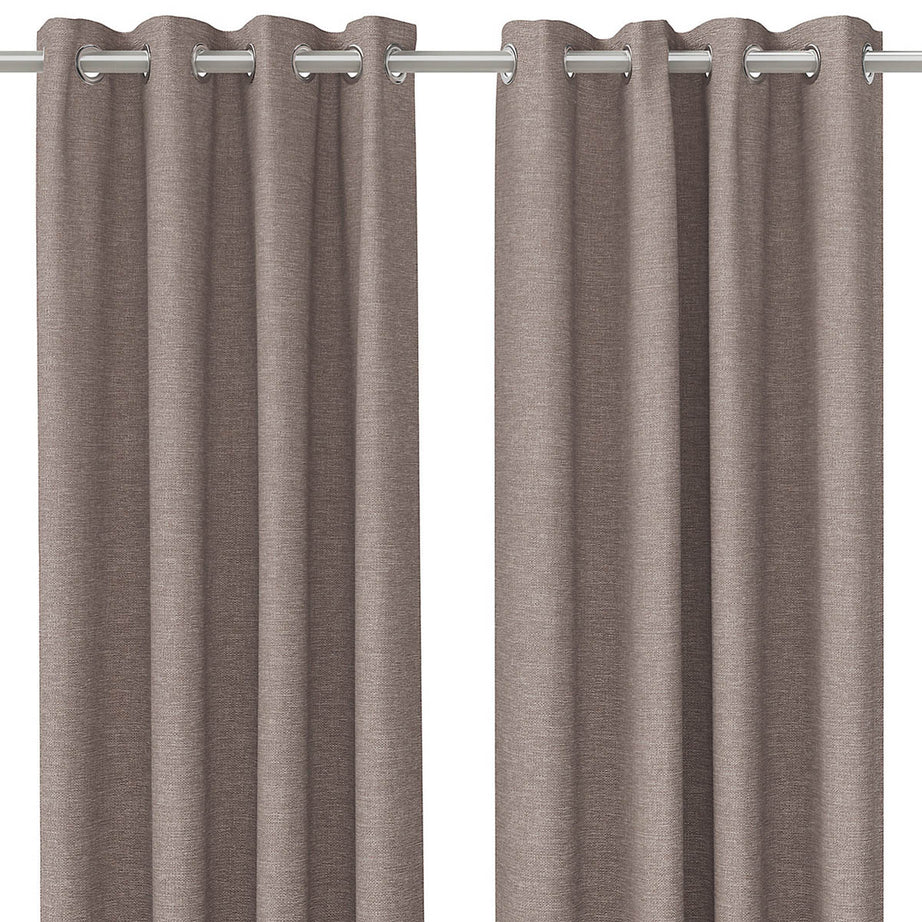Eyelet Curtain Pair Lined Taupe Plain Bay Window Woven Effect (W)228cm (L)228cm - Image 1