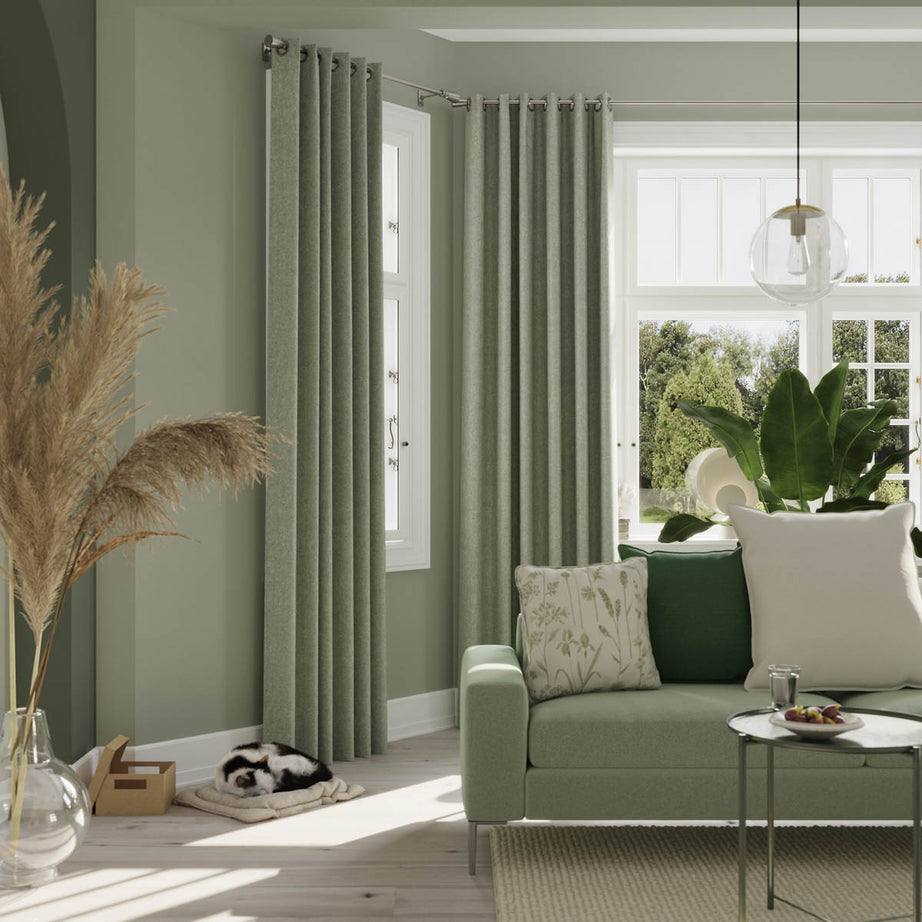 Eyelet Curtains Pair Light Geen Plain Lined Modern Bay Window (W)167 (L)228cm - Image 1