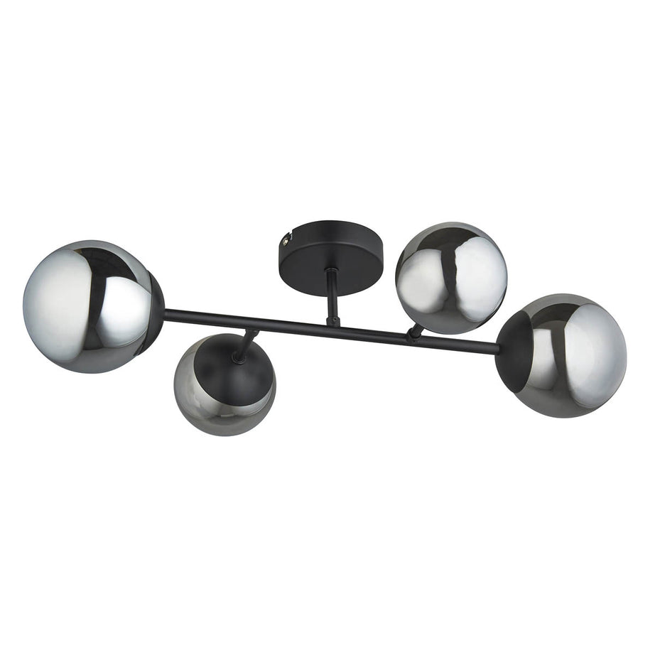LED Ceiling Light 4 Way Black Smoked Effect Globe Shades Vintage Multi Arm - Image 2