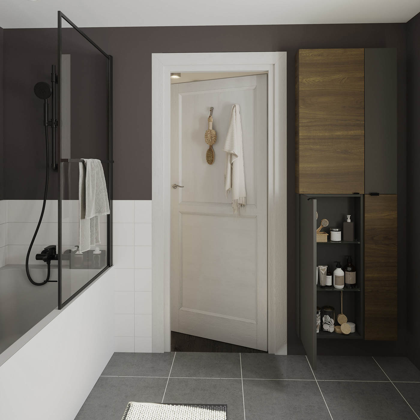 Bathroom Single Wall Cabinet Deep Matt Black Soft Close (H)90cm (W)20cm - Image 2